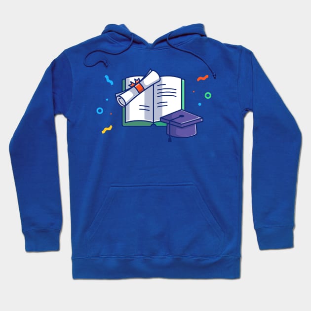 Thesis Book, Graduation Hat And Certificate Cartoon Hoodie by Catalyst Labs